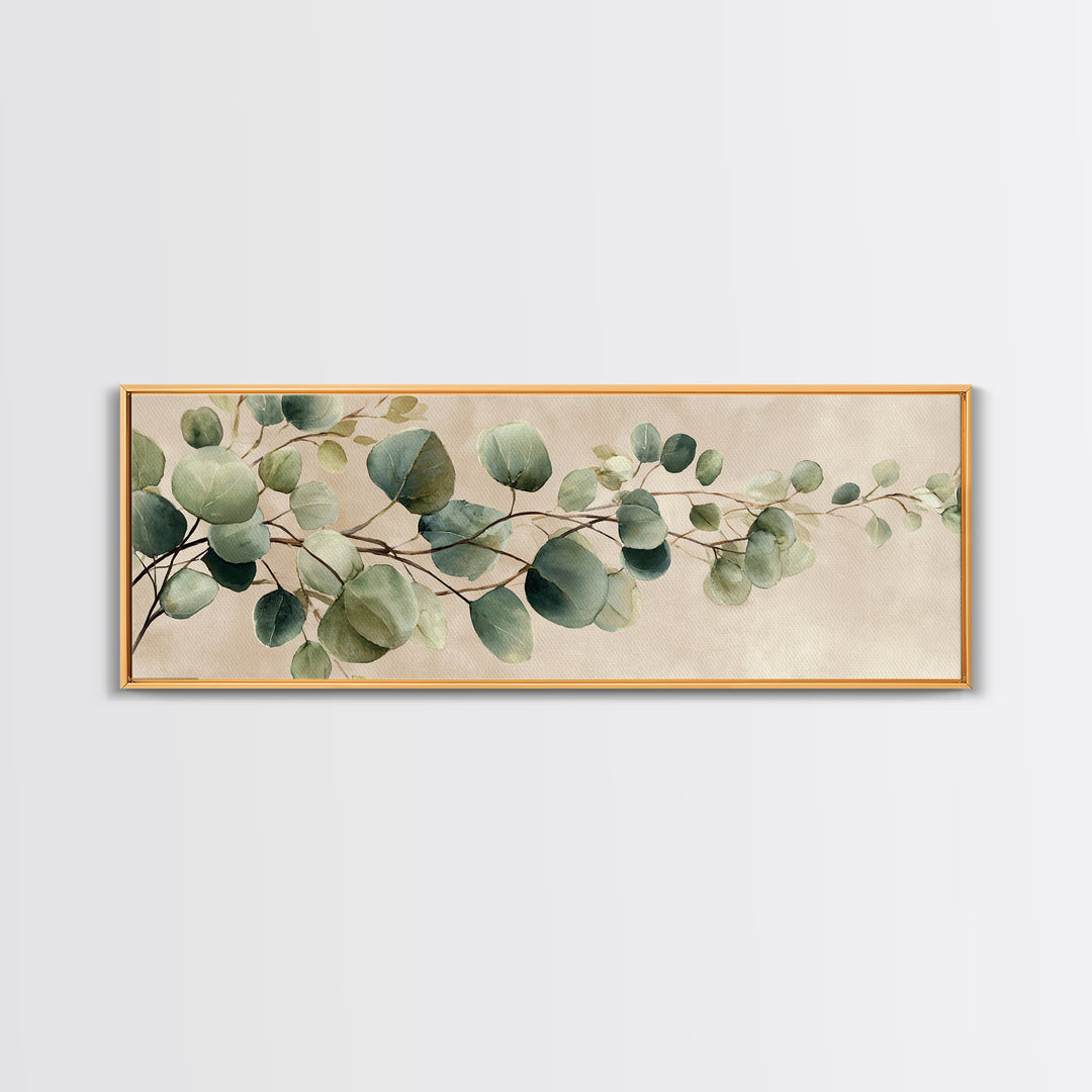 Eucalyptus Branch Botanical Wall Art, Sage Green Neutral Canvas Print, Japandi Living Room Decor, Above Bed Wall Decor, Large Wall Art