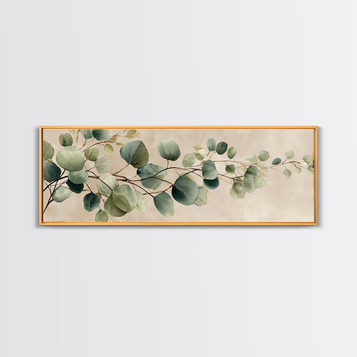Eucalyptus Branch Botanical Wall Art, Sage Green Neutral Canvas Print, Japandi Living Room Decor, Above Bed Wall Decor, Large Wall Art