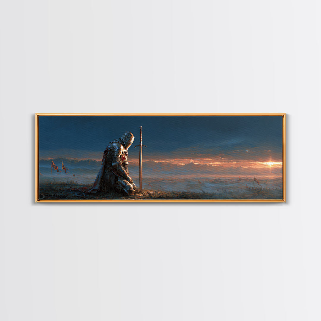 Knights In Shining Armor Fantasy Epic Warrior Landscape Wall Art Framed Canvas Print