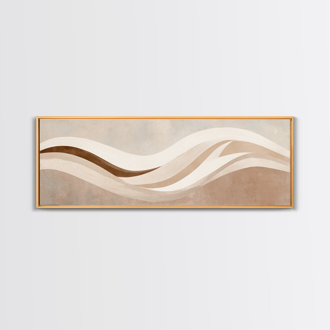 Minimalist Beige Wave Wall Art, Soft Abstract Canvas Print, Neutral Wabi Sabi Home Decor, Long Horizontal Wall Decor Print
