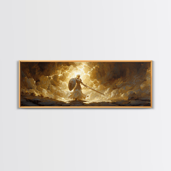 Radiant Angel Warrior With Sword Canvas Print, Christian Fantasy Wall Art, Spiritual Decor, Inspirational Gift For Him, Modern Home Decor