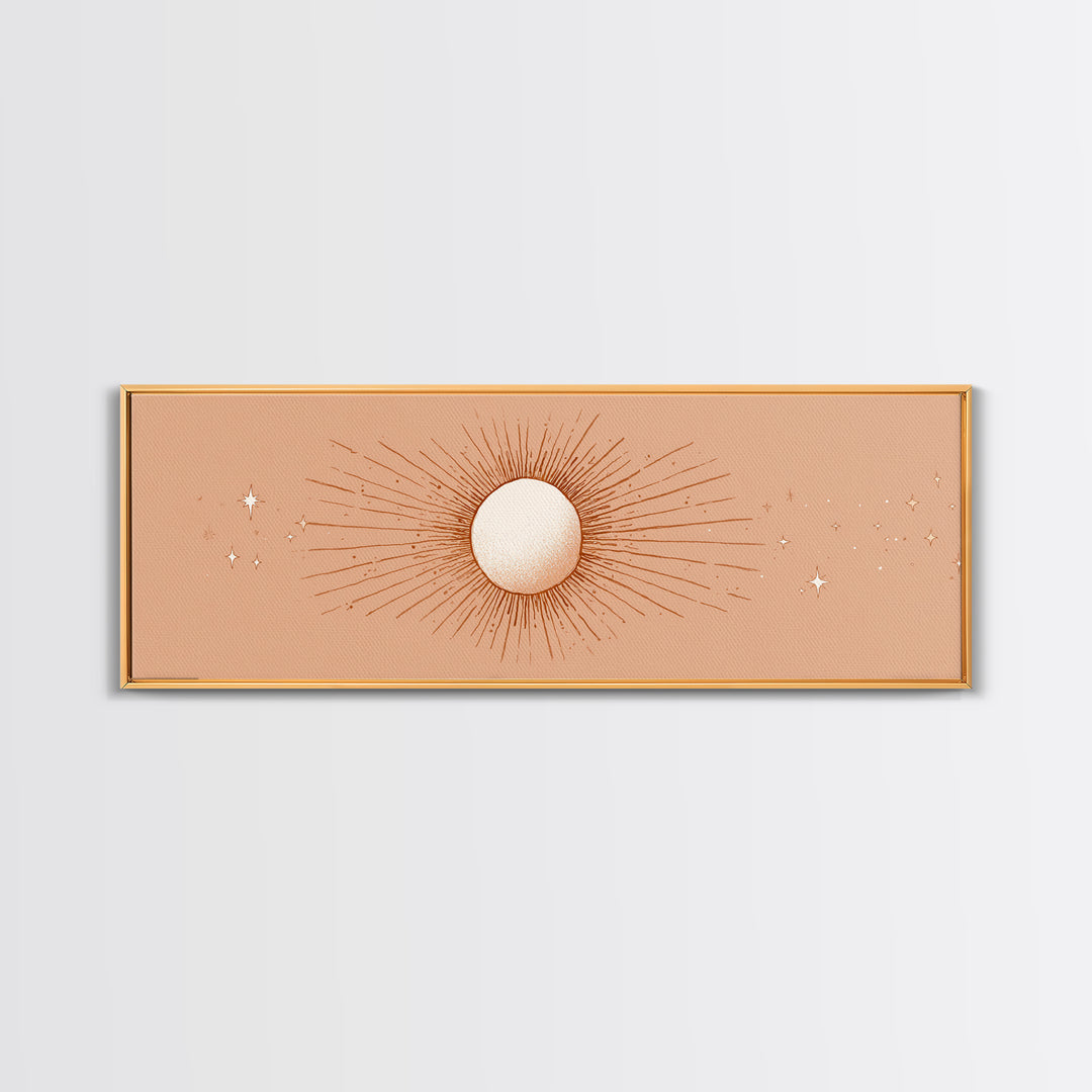Radiant Sun Celestial Wall Art, Peach Minimalist Canvas Print, Boho Sun And Moon Decor, Spiritual Bedroom Wall Decor Print