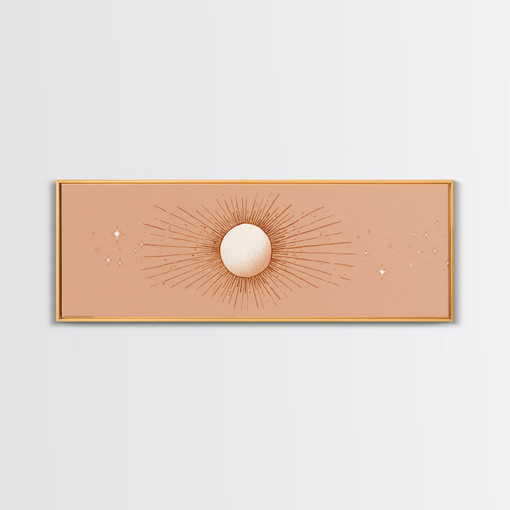 Radiant Sun Celestial Wall Art, Peach Minimalist Canvas Print, Boho Sun And Moon Decor, Spiritual Bedroom Wall Decor Print