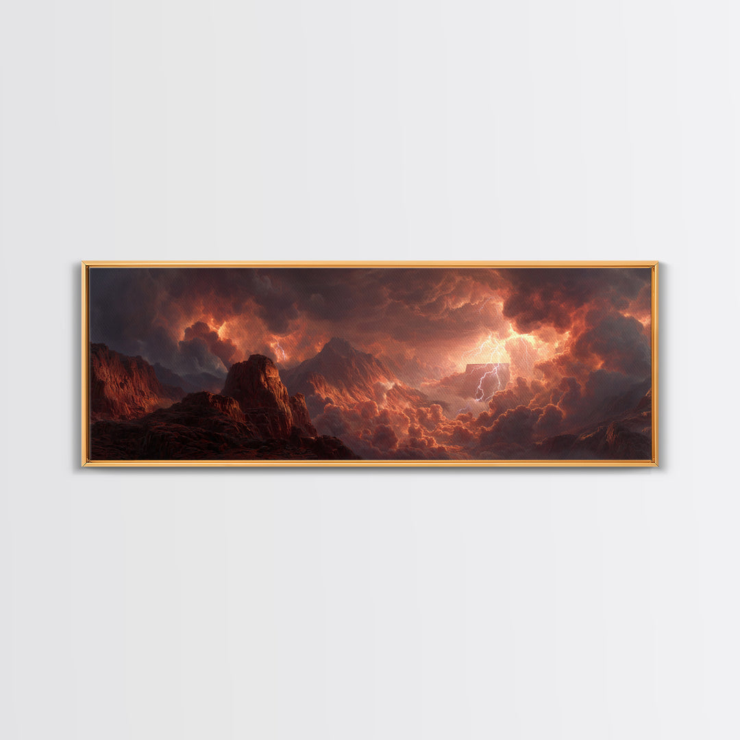 Fiery Storm Over Mountainous Landscape Landscape Wall Art Canvas Print For Powerful And Dramatic Home Decor