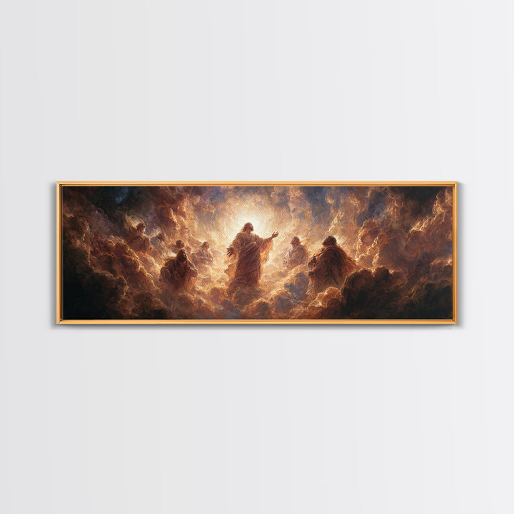 Radiant Ascension Of Christ Surrounded By Disciples Religious Wall Art Framed Canvas Print Spiritual Home Decor