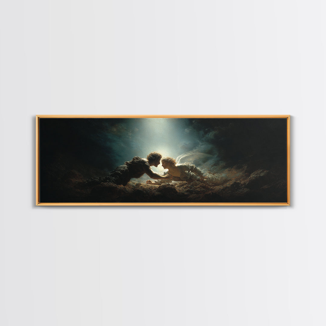 Romantic Mythical Lovers Surrounded By Dramatic Light Fine Art Painting Framed Canvas Print For Wall Decor