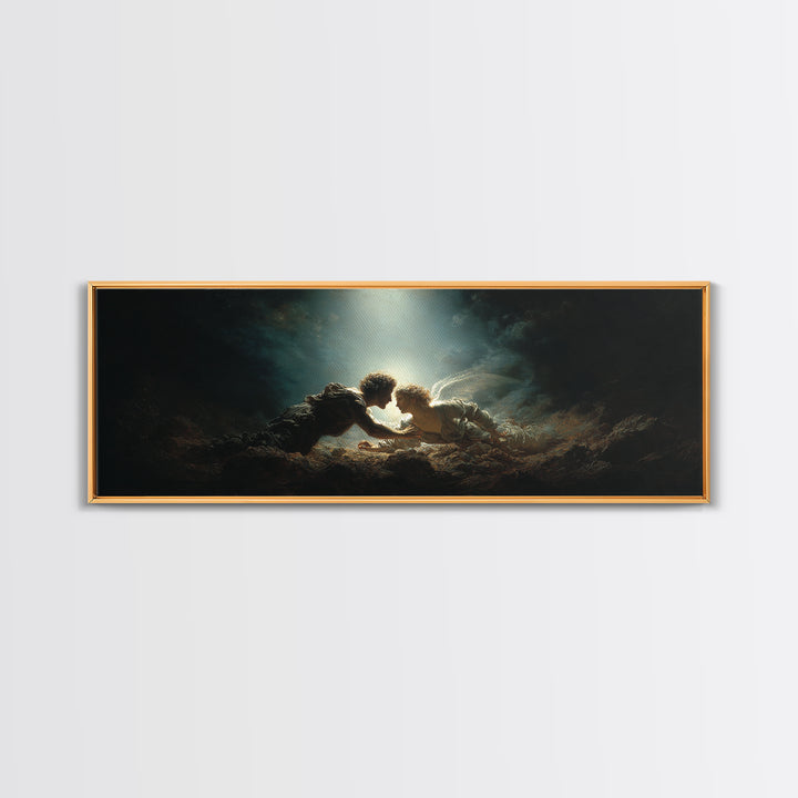 Romantic Mythical Lovers Surrounded By Dramatic Light Fine Art Painting Framed Canvas Print For Wall Decor