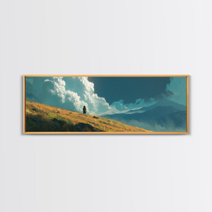 Peaceful Boat Under Blustery Sky Calm Seascape Watercolor Painting Style Wall Art Canvas Print