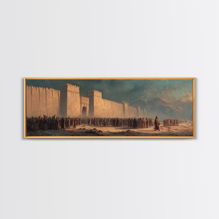 Historical Ancient Fortress Castle With Army Gathering In Front Under Moody Sky Canvas Print