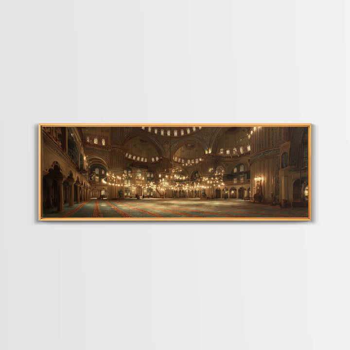Grand Cathedral Interior With Golden Lighting And Ornate Details - Stunning Religious Wall Art Canvas Print For Classic Home Decor