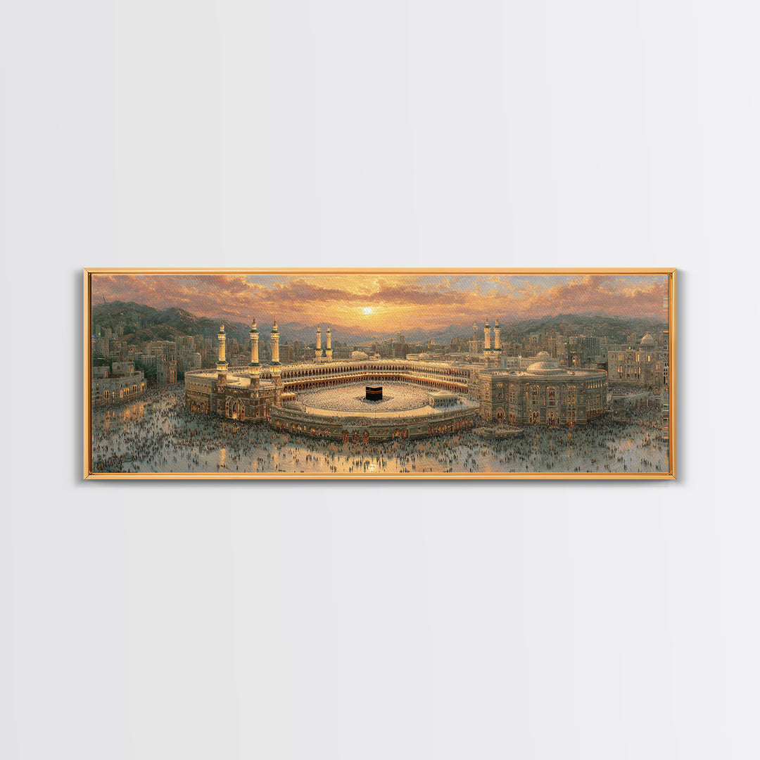 Sunset Over Mecca Holy City Islamic Art Print Large Wall Art Framed Canvas Print For Spiritual Home Decor