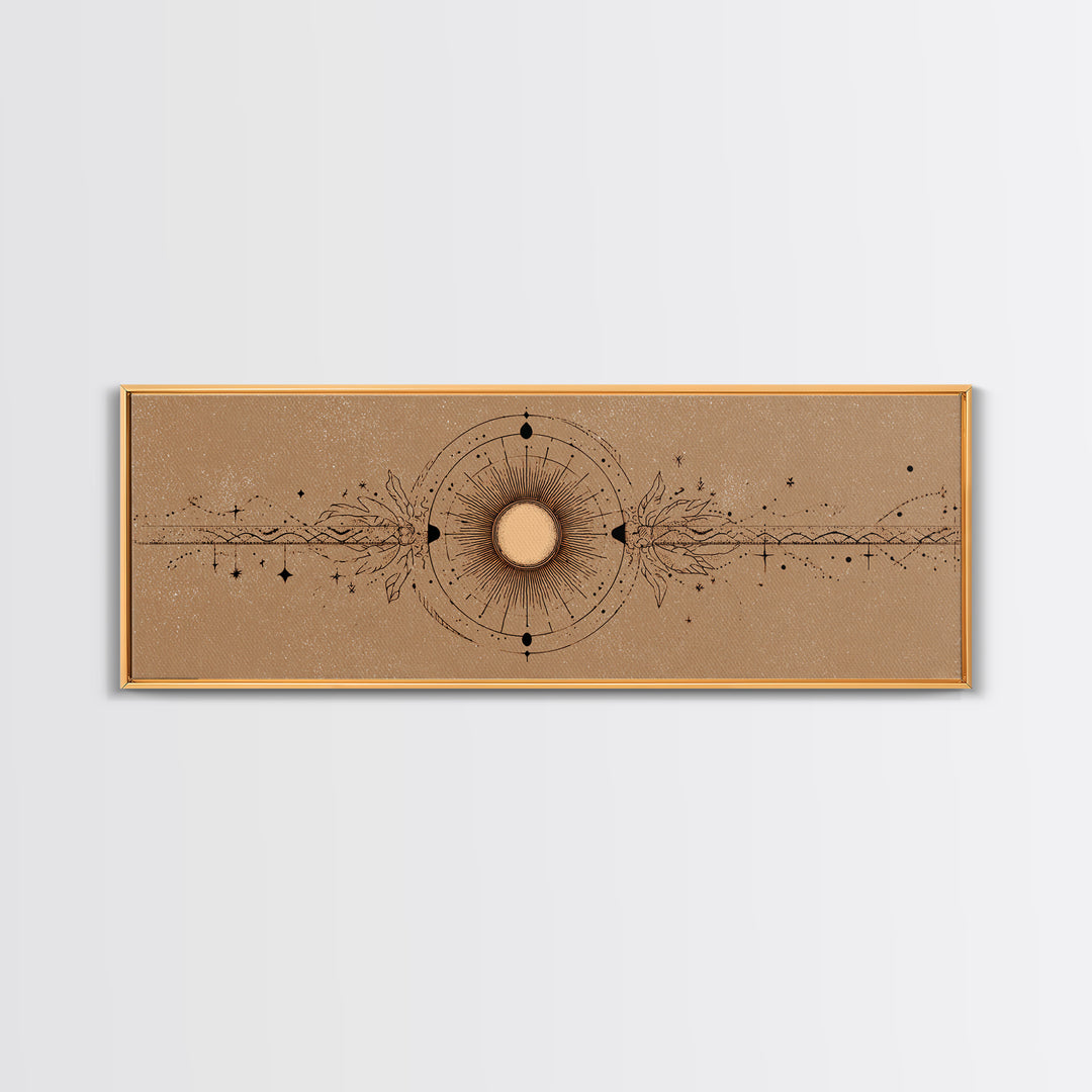 Mystic Sun And Moon Celestial Wall Art, Boho Astrology Canvas Print, Neutral Witchy Above Bed Decor For Living Room Home Decor