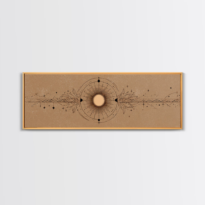 Mystic Sun And Moon Celestial Wall Art, Boho Astrology Canvas Print, Neutral Witchy Above Bed Decor For Living Room Home Decor