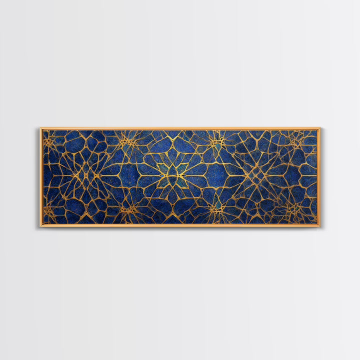 Detailed Blue And Gold Islamic Geometric Pattern Canvas Print For Elegant Religious Home Decor