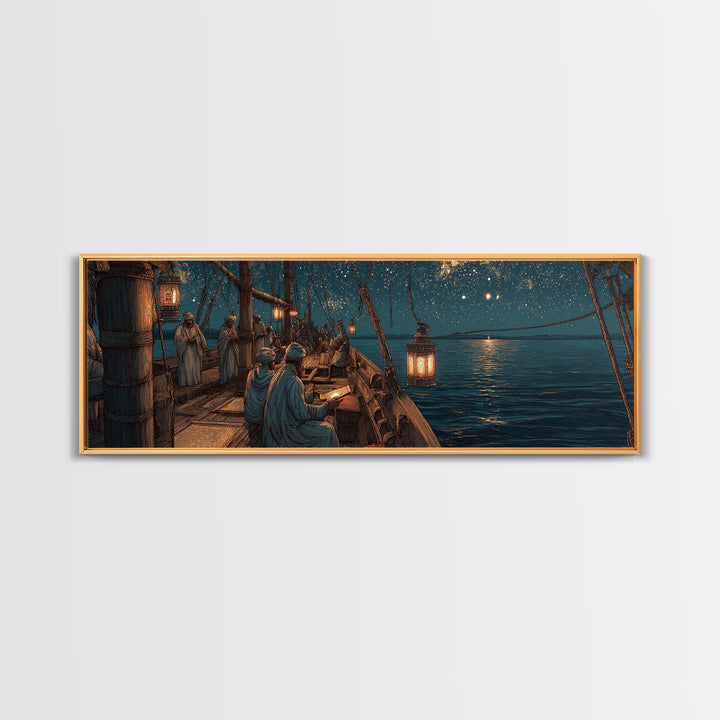 Peaceful Twilight Landscape With Pier And Fireflies Romantic Wall Art Framed Canvas Print Calm Evening Decor