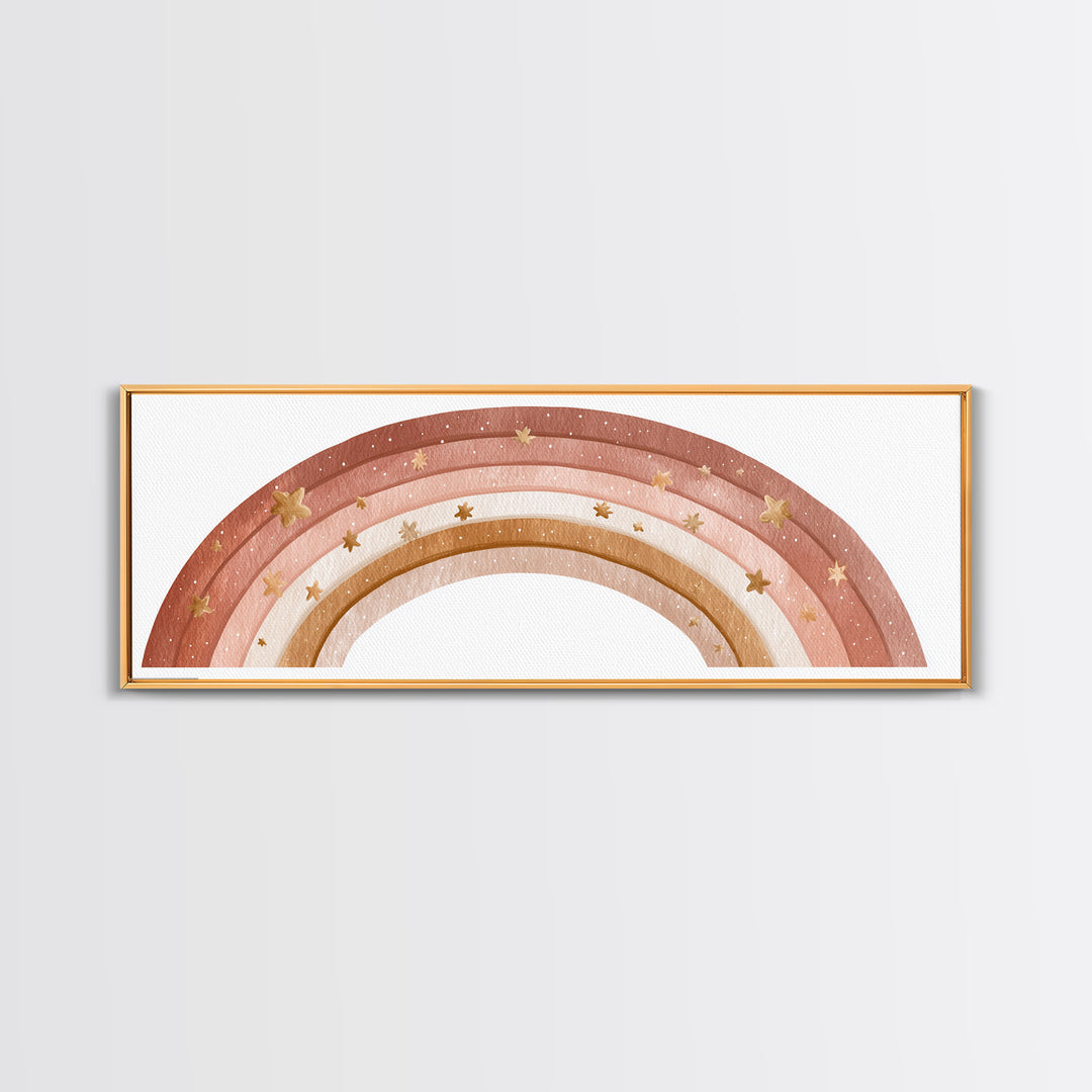 Boho Pastel Rainbow Nursery Wall Art, Pink Neutral Canvas Print, Girls Room Decor Baby Shower Gift And Kids Room Decor Art