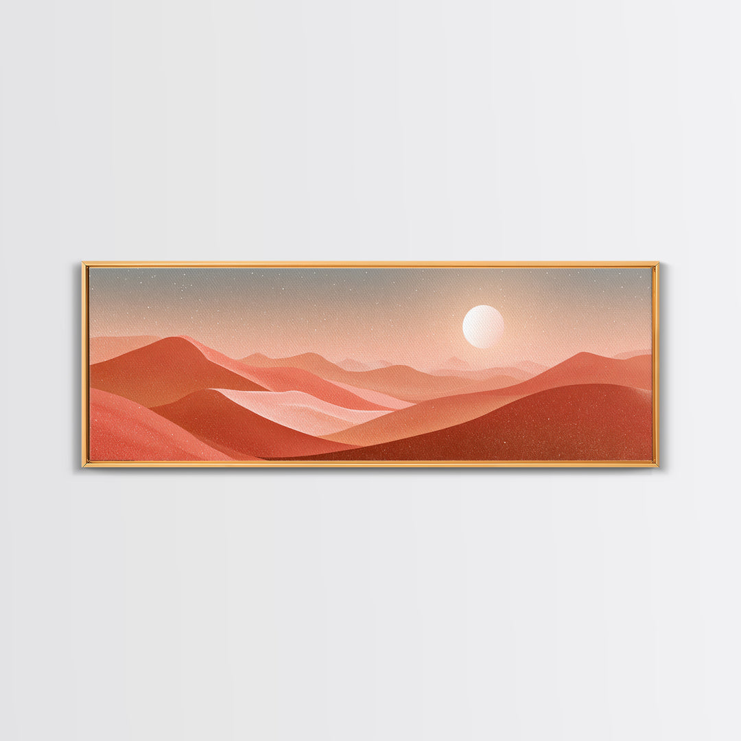 Terracotta Desert Hills Sunset Wall Art, Modern Landscape Canvas Print, Earth Tone Decor For Living Room And Office Decor