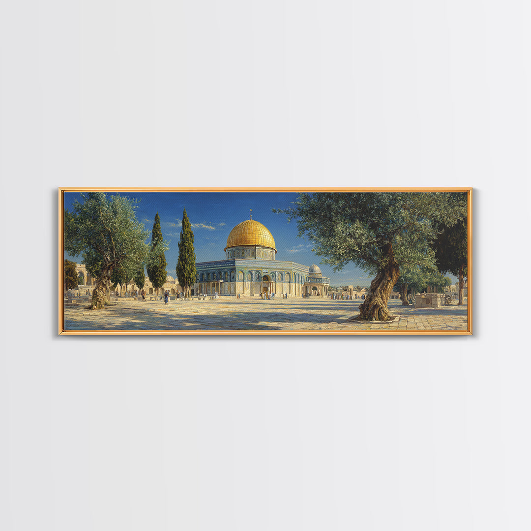 Beautiful Dome Mosque Courtyard With Olive Trees Under Blue Sky Traditional Middle Eastern Oil Painting Wall Art