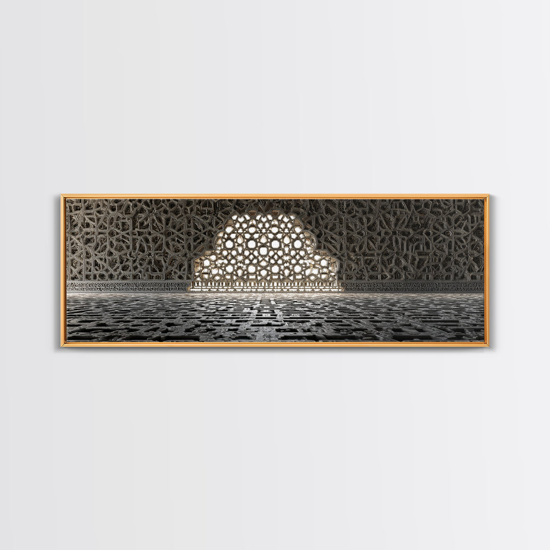 Intricate Islamic Architecture Night Festival Amazing Illuminated Landscape Framed Canvas Print For Spiritual Home Decor And Unique Wall Art