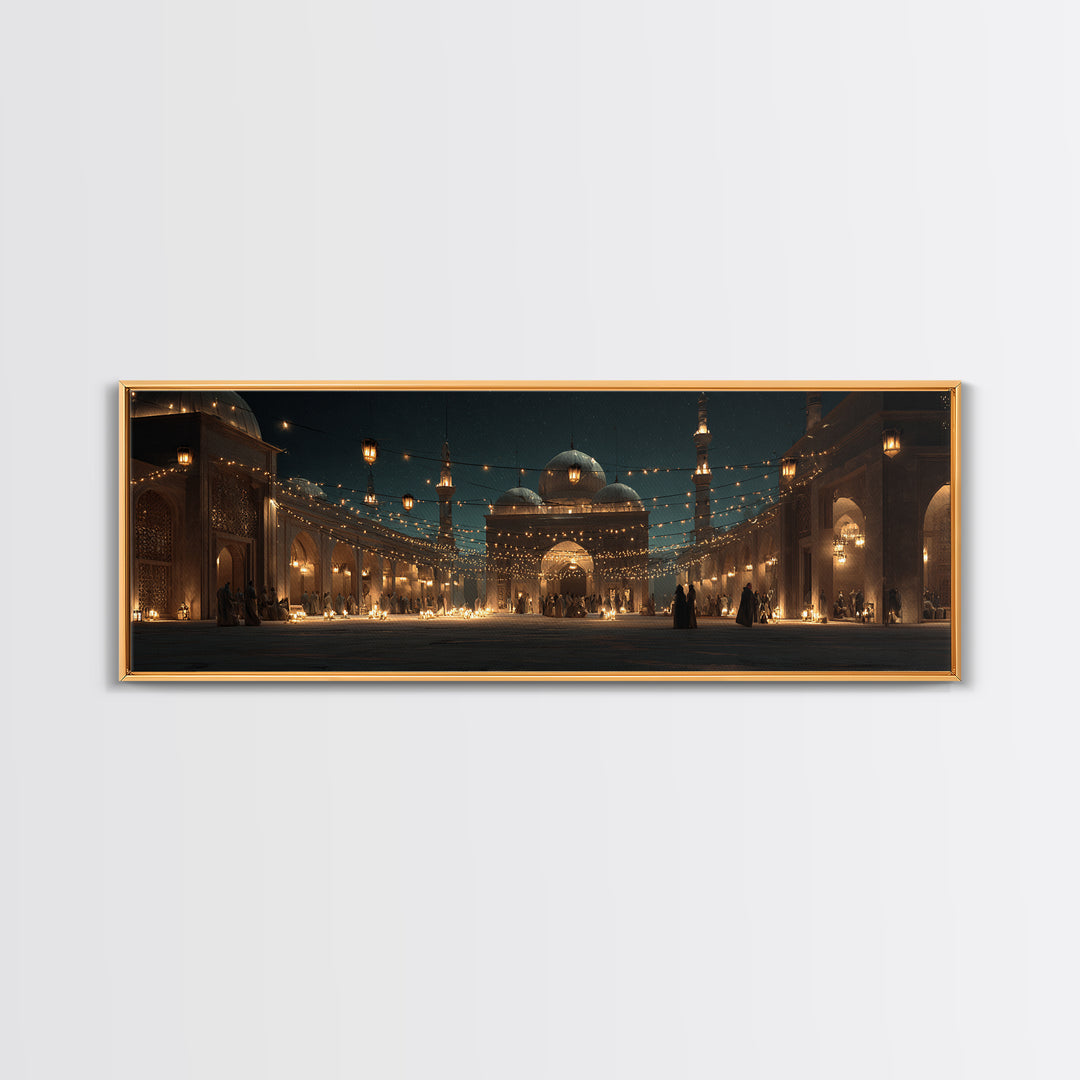 Magical Middle Eastern Courtyard With Lantern String Lights At Night Wall Art For Home Decor And Living Room Canvas Print