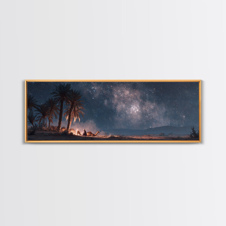 Enchanting Desert Night With Caravan And Starry Sky Mystical Wall Art Canvas Print For Boho Decor