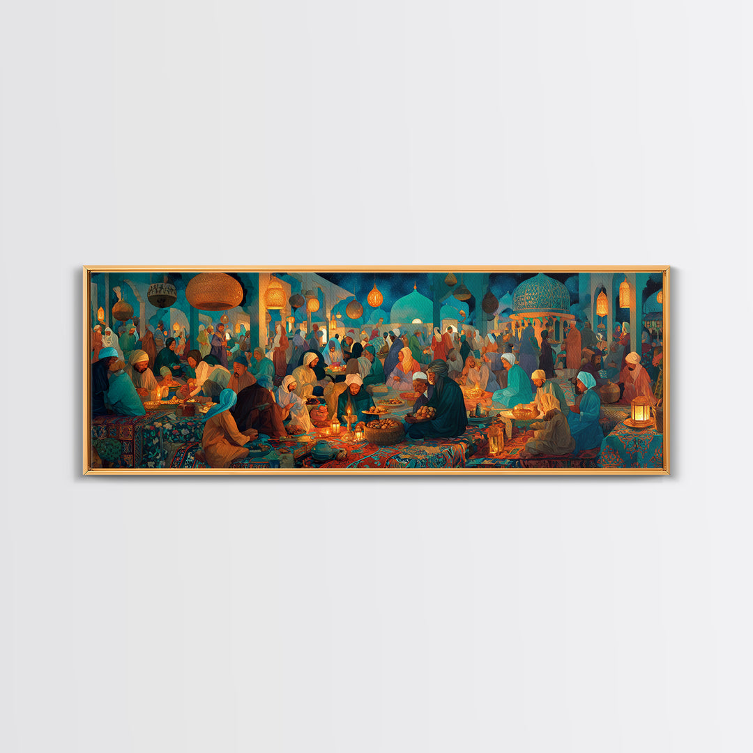Colorful Middle Eastern Market Scene Painting Wall Art Captivating Cultural Artwork Framed Canvas Print