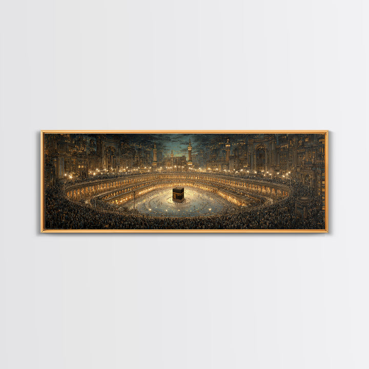 Spectacular Mosque With Kaaba Pilgrimage Scene Framed Canvas Print Islam Religious Wall Art Home Decor