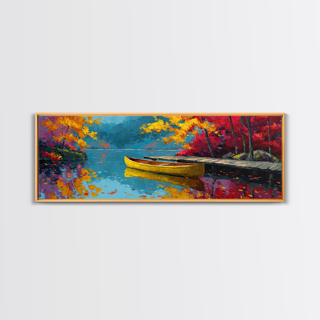 Serene Misty Forest Lake With Canoe Landscape Wall Art Framed Canvas Print For Nature Lover Home Decor