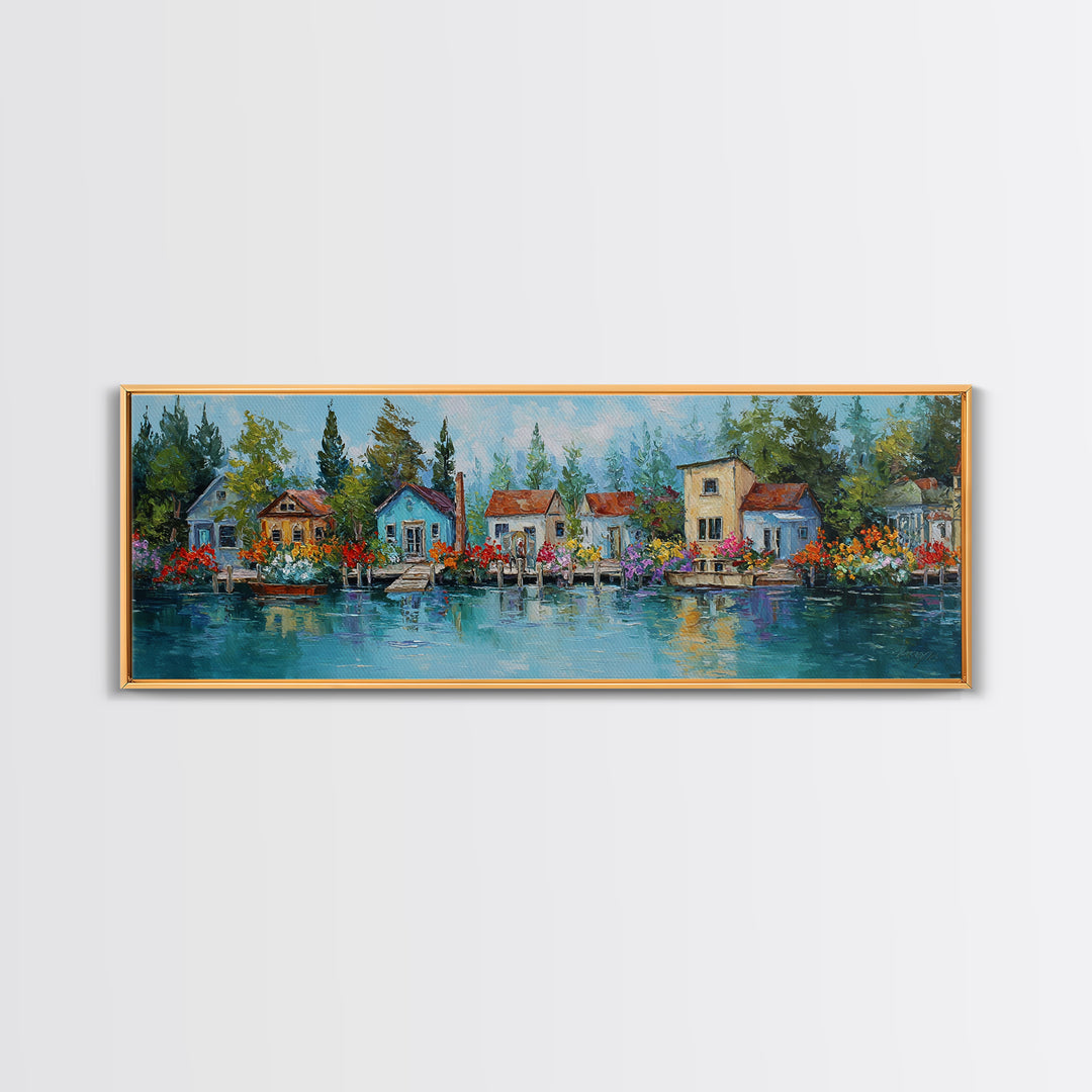 Charming Cozy Cabin In Forest Landscape Oil Painting Canvas Print Wall Art For Rustic Home Decor And Woodland Wall Decoration