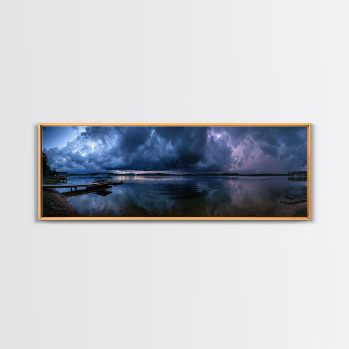 Dramatic Stormy Lake Panorama With Powerful Clouds And Calm Water Reflections Canvas Print