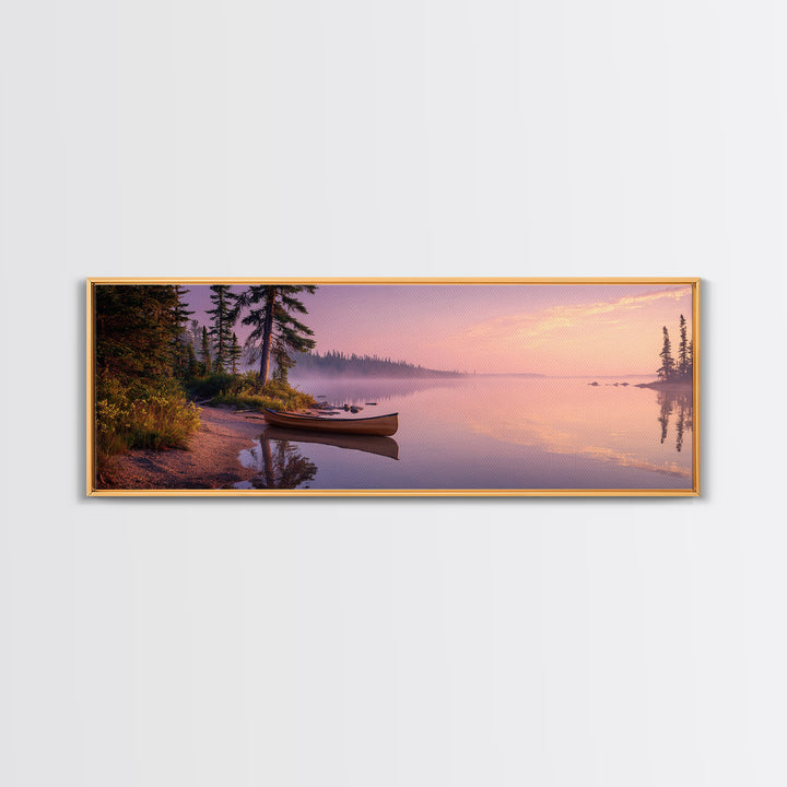Majestic Sunset Over Misty Lake Landscape Painting Wall Art Canvas Print Rustic Nature Wall Decor