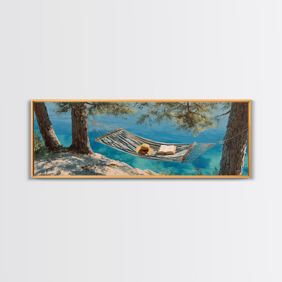 Coastal Hammock By Turquoise Water Wall Art, Beach House Canvas Print, Relaxing Nature Decor, Summer Lake House Gift For Her