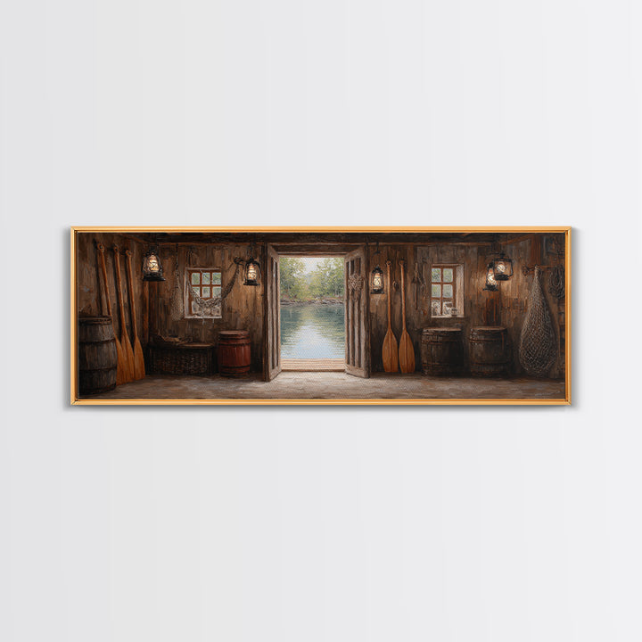 Rustic Lakeside Cabin Interior With Canoe Paddles Wall Art, Farmhouse Decor, Lake House Decor, Housewarming Gift For Him