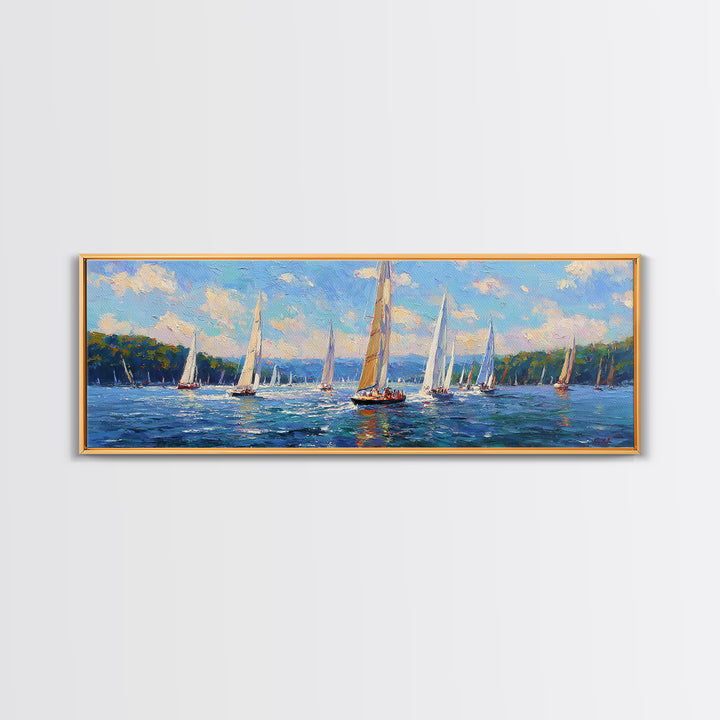 Impressionist Sailboat Regatta Canvas Print, Lake Seascape Wall Art, Nautical Coastal Decor For Living Room And Lake House Decor