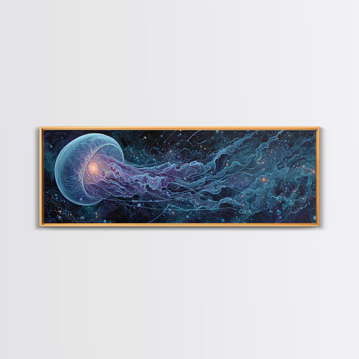 Cosmic Jellyfish Canvas Print, Glowing Ocean Creature, Celestial Sea Life Wall Decor, Marine Biology Gift, Coastal Wall Art