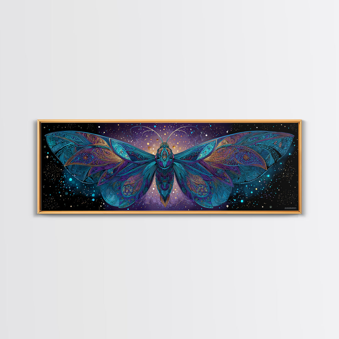 Celestial Moth Wall Art, Intricate Mandala Wings Canvas Print, Mystical Boho Decor, Large Psychedelic Cosmic Statement Art