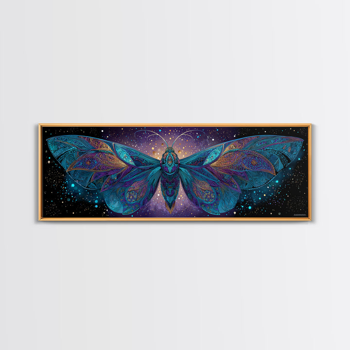 Celestial Moth Wall Art, Intricate Mandala Wings Canvas Print, Mystical Boho Decor, Large Psychedelic Cosmic Statement Art