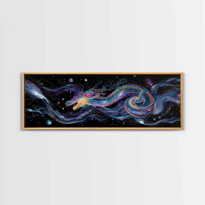 Cosmic Dragon Serpent Swimming Through Galaxies Wall Art, Fantasy Space Canvas Print For Gamer Room Decor And Gift For Him