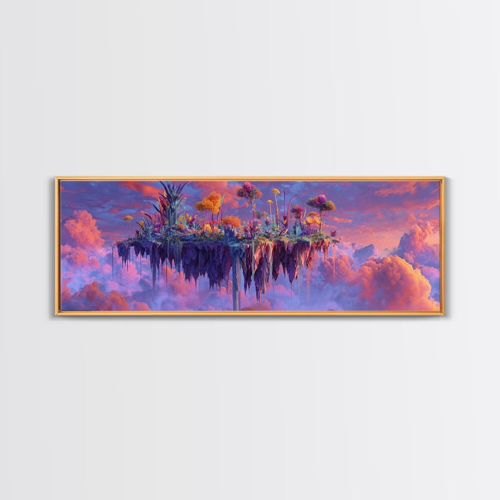 Floating Sky Island Garden In Pink Clouds Canvas Print, Fantasy Landscape Wall Art, Dreamy Botanical Decor, Whimsical Gift