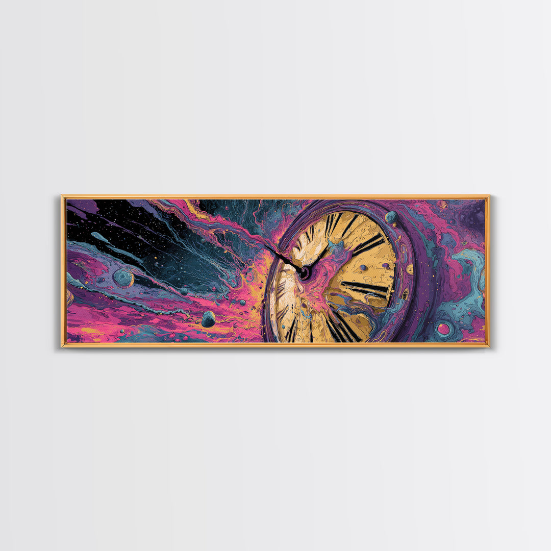 Melting Clock In Cosmic Space Wall Art, Surreal Time Travel Canvas, Psychedelic Galaxy Decor, Modern Abstract Art Print, Unique Gift