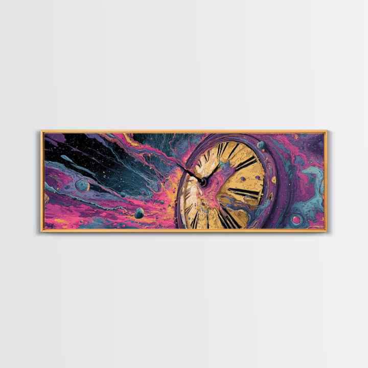 Melting Clock In Cosmic Space Wall Art, Surreal Time Travel Canvas, Psychedelic Galaxy Decor, Modern Abstract Art Print, Unique Gift