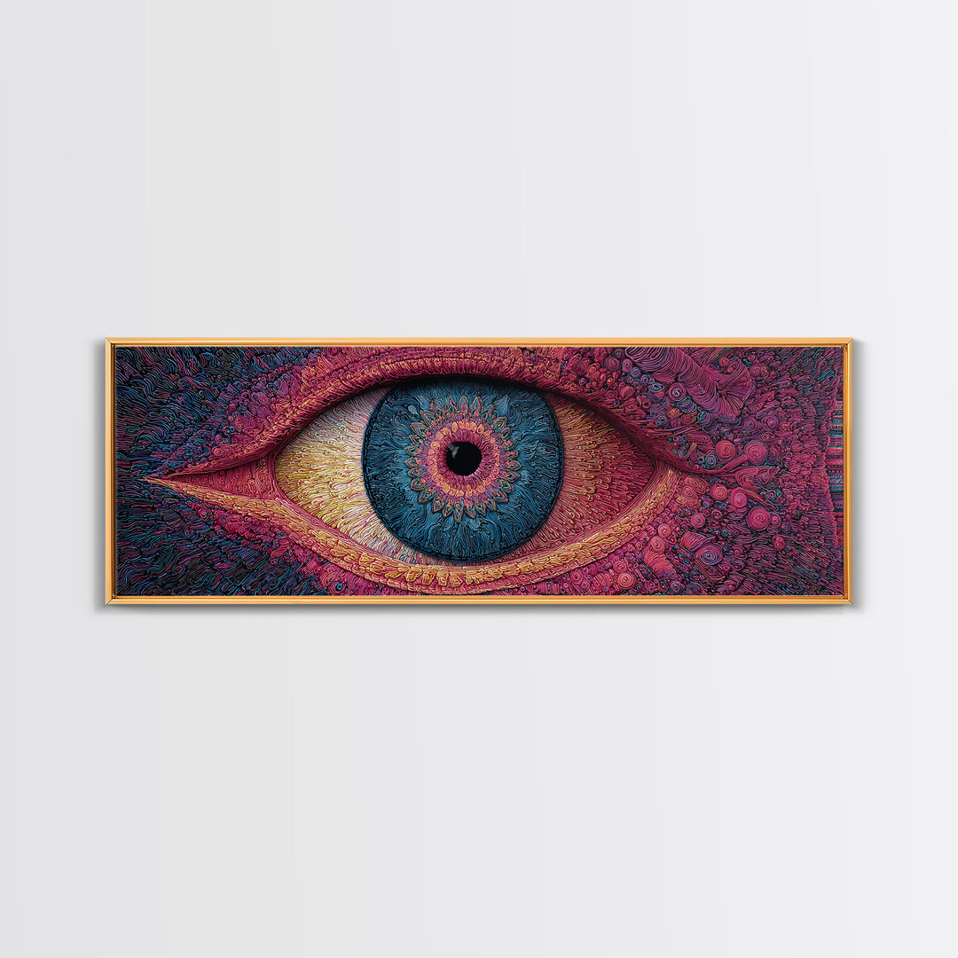 Psychedelic Blue Eye With Magenta Texture Wall Art, Surreal Canvas Print For Trippy Room Decor And Modern Statement Artwork