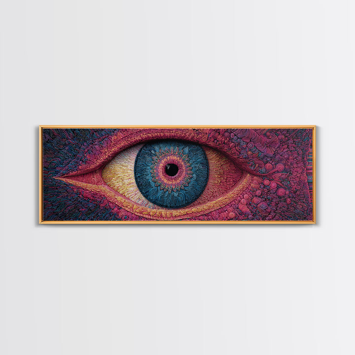 Psychedelic Blue Eye With Magenta Texture Wall Art, Surreal Canvas Print For Trippy Room Decor And Modern Statement Artwork