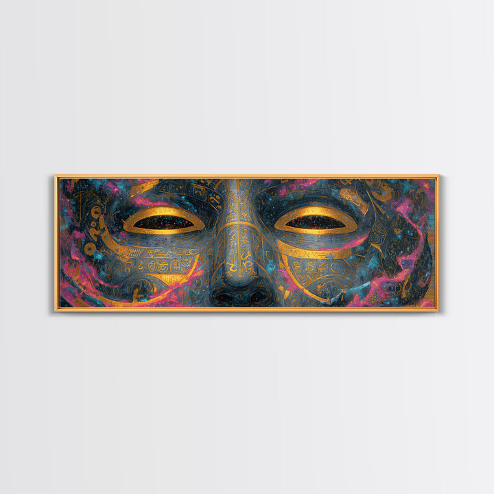 Ornate Cosmic Golden Mask Wall Art, Egyptian Mystical Face, Celestial Decor, Luxury Home Decor, Statement Artwork Gift For Her