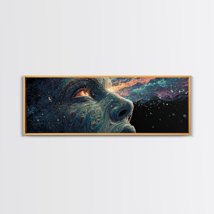 Cosmic Wolf Portrait With Galaxy Eye Wall Art, Large Panoramic Psychedelic Animal Canvas, Space Decor, Celestial Gift For Him