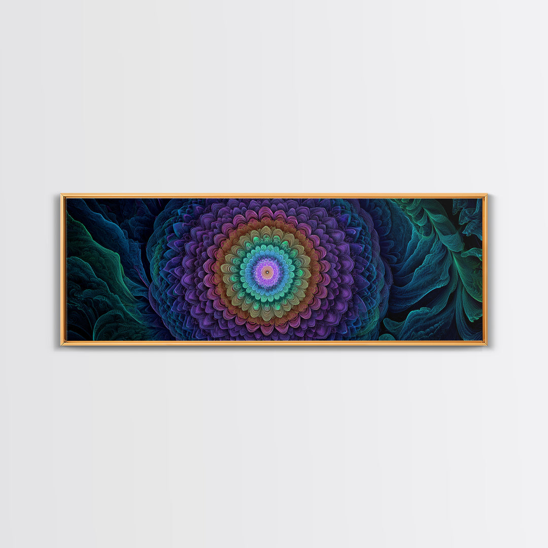Rainbow Mandala Flower Fractal Wall Art, Spiritual Psychedelic Canvas Print, Boho Meditation Decor, Colorful Zen Gift Idea