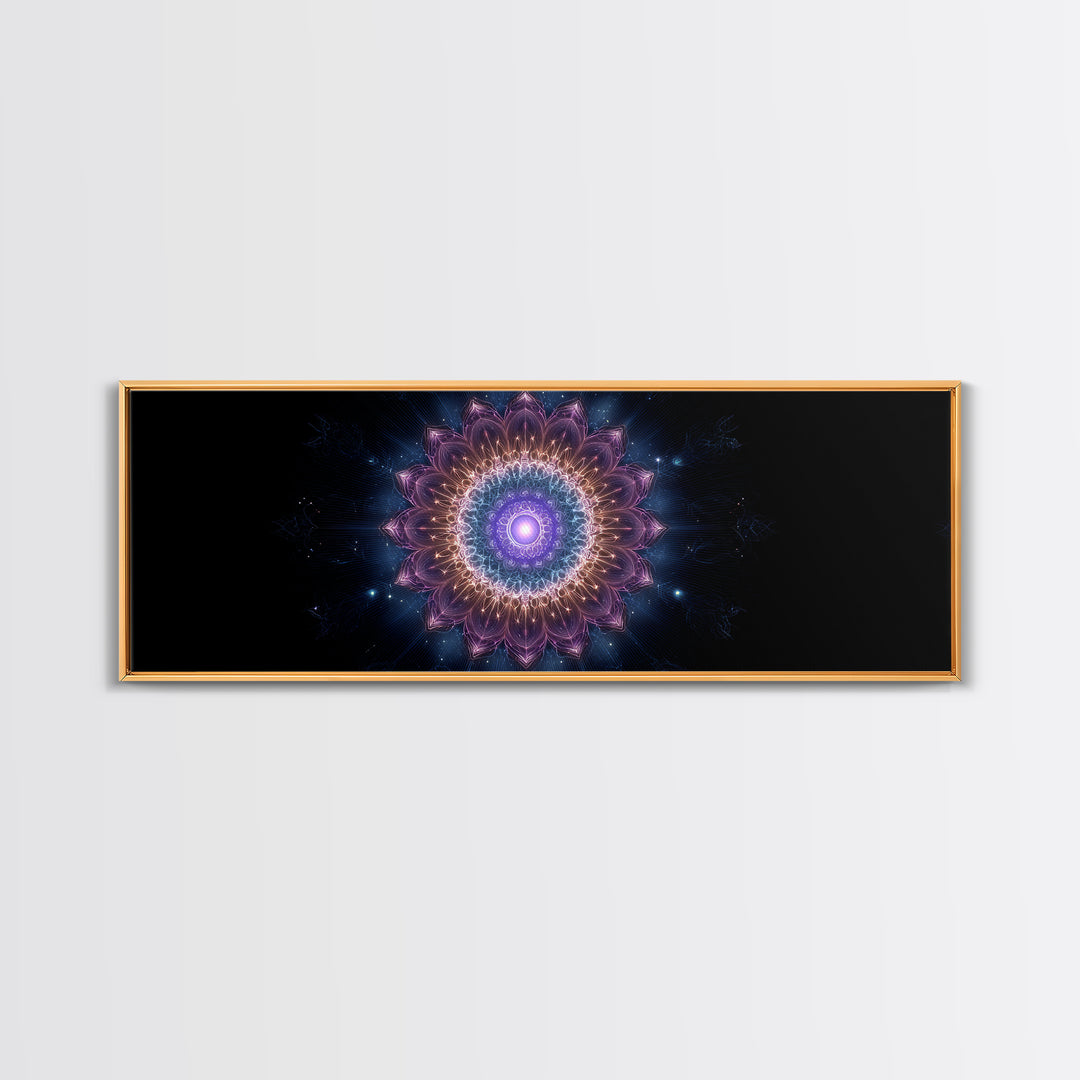 Glowing Purple Mandala Cosmic Wall Art, Celestial Abstract Canvas Print, Spiritual Decor, Meditation Room Art Gift For Her