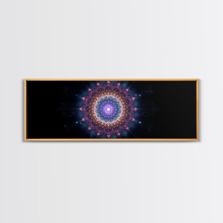 Glowing Purple Mandala Cosmic Wall Art, Celestial Abstract Canvas Print, Spiritual Decor, Meditation Room Art Gift For Her