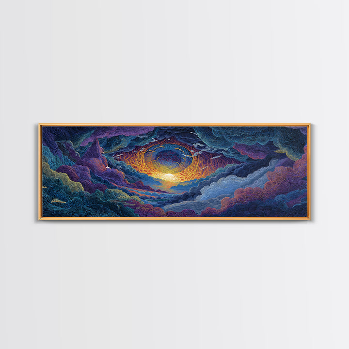 Textured Celestial Eye Sunset Wall Art, Cosmic Abstract Landscape Canvas, Colorful Spiritual Decor, Large Statement Art Print