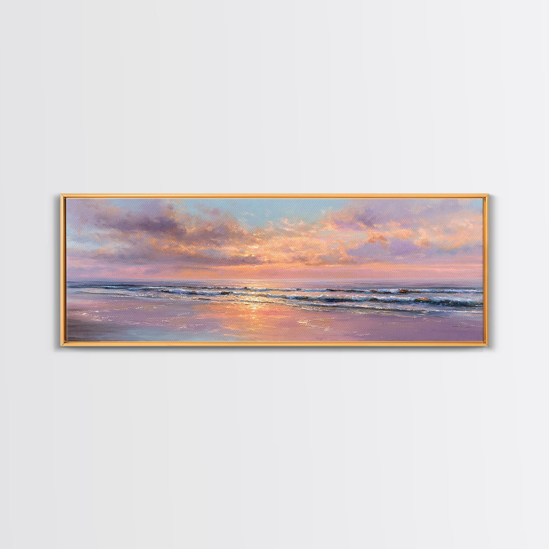 Pastel Ocean Sunset Canvas Print, Romantic Seascape Painting, Coastal Wall Art, Serene Beach House Living Room Decor Gift